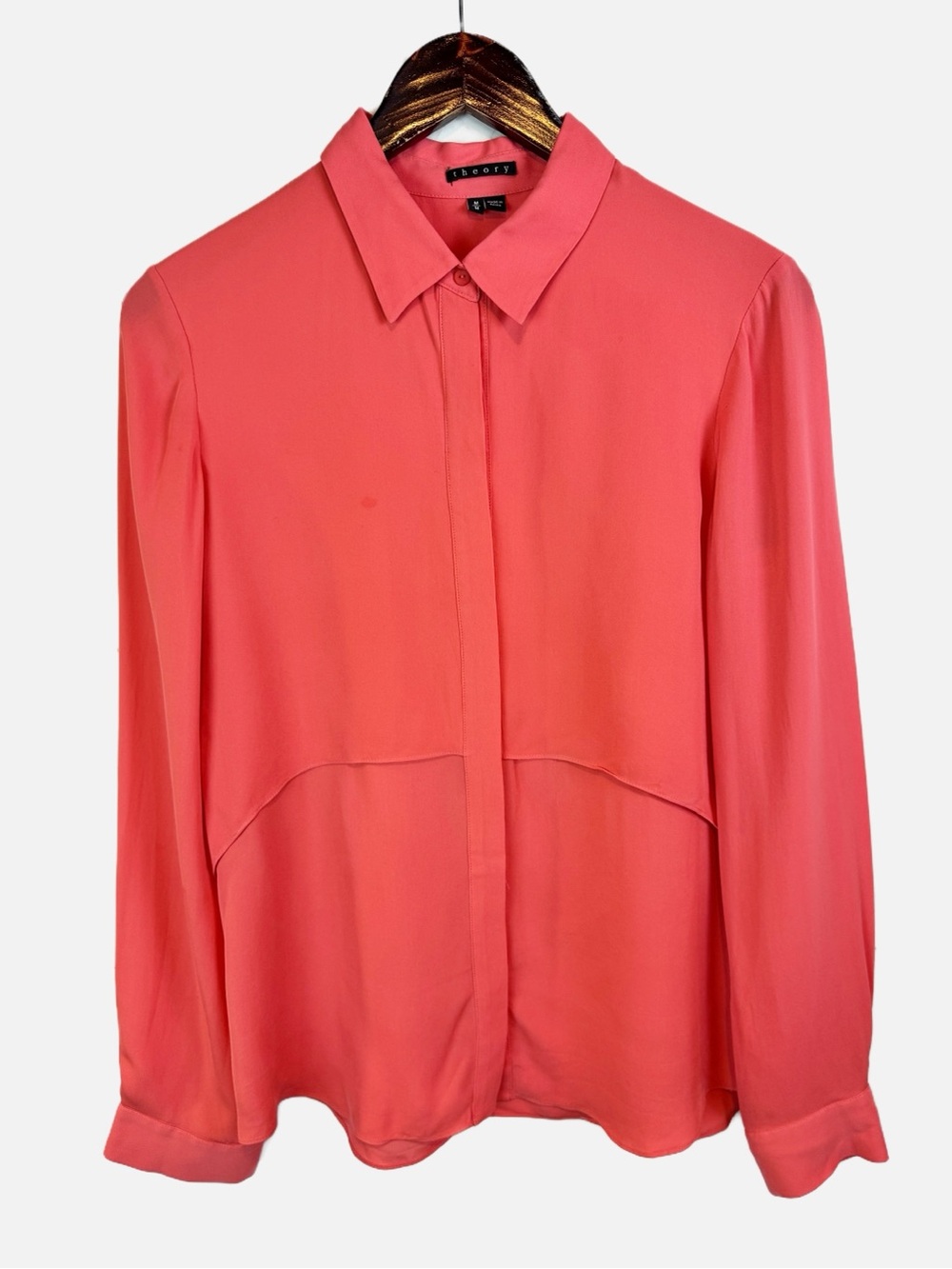 Theory | Coral 100% Silk Button Down Blouse, M